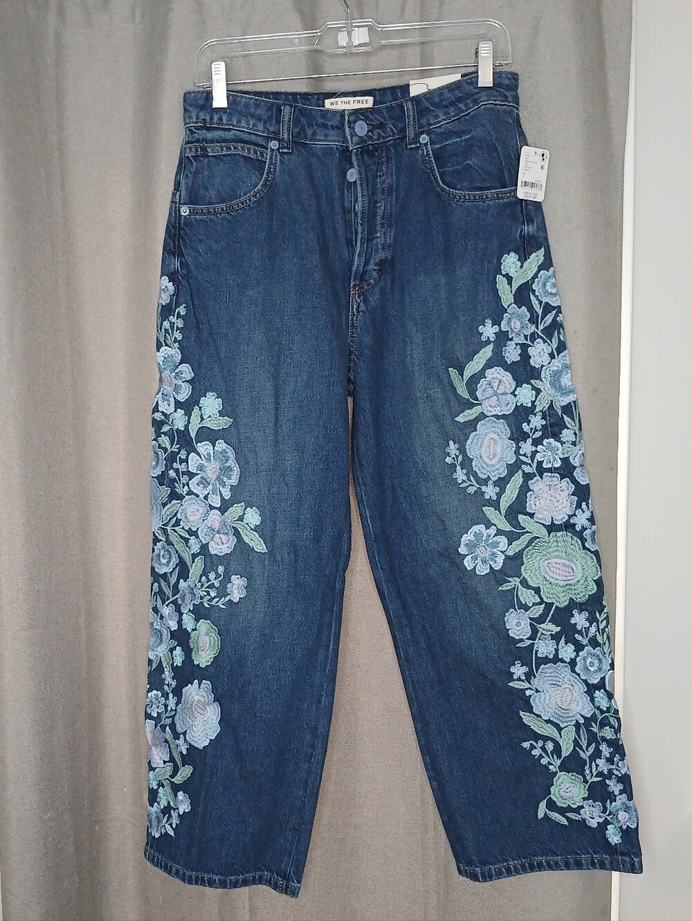 FREE PEOPLE X WE THE FREE WILLOW FLORAL EMBROIDERED JEAN, FORGET ME NOT- SIZE 27 - Picture 6 of 12